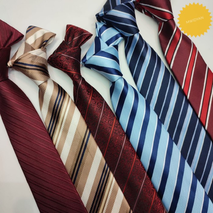 PREMIUM dasi pria coklat motif garis samping merah maroon dasi kantor pria