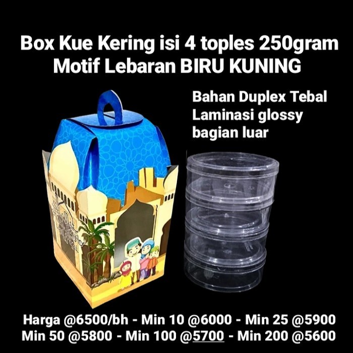 [BestSeller] Box kue kering isi 4 toples 250gram motif lebaran murah