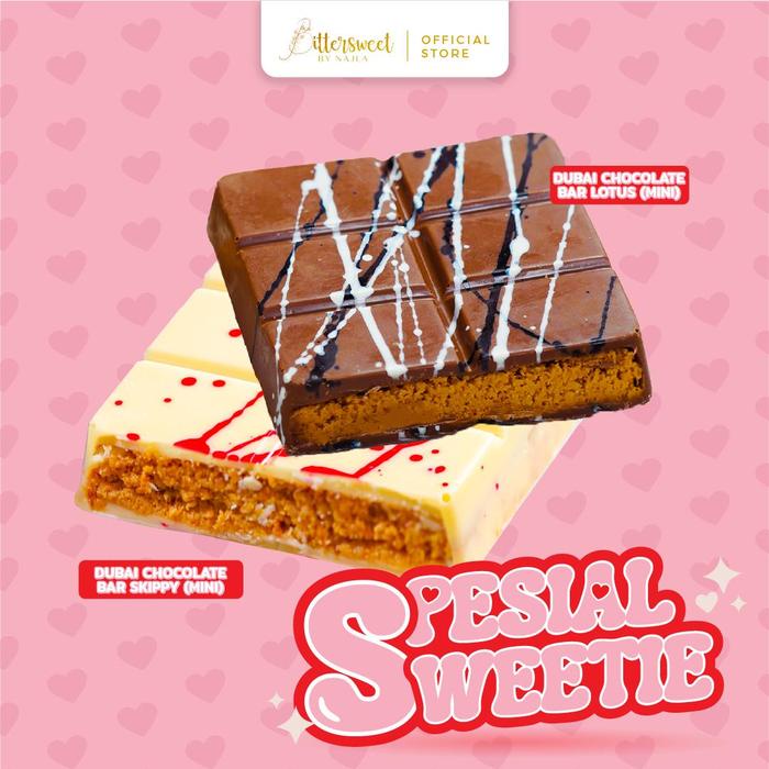 

terbaru !!! ( bundle ) 2 chocolate dubai bar mini - lotus & skippy [ bittersweet by najla ] ready