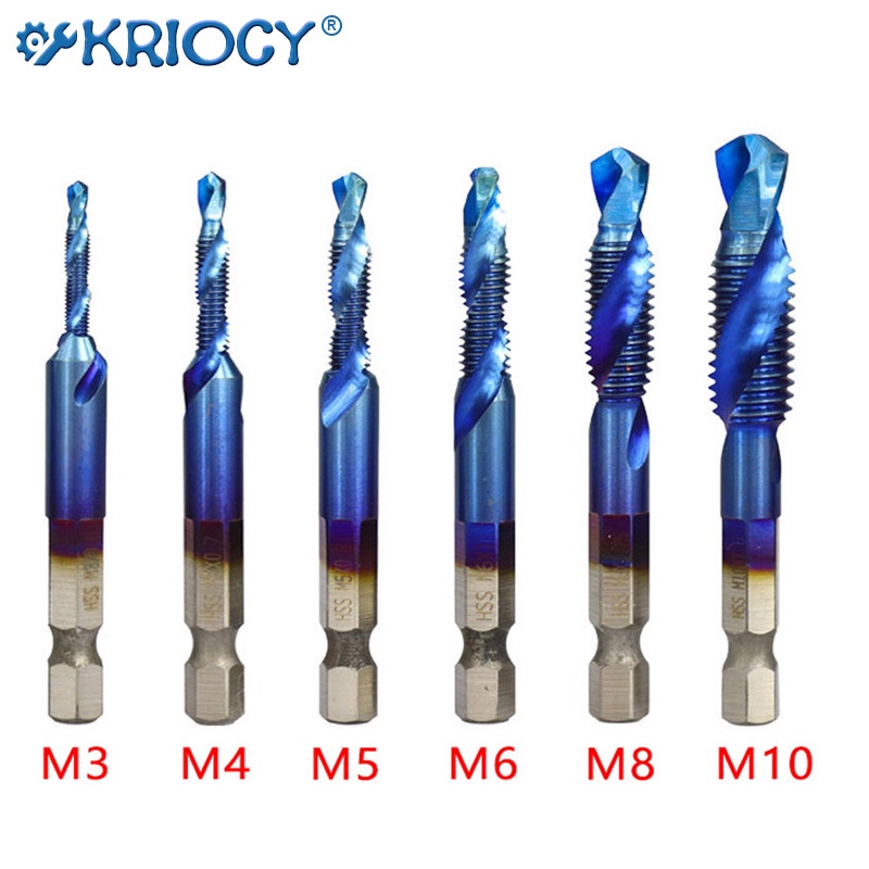 1/6Pcs Tap Drill Bit Set Hex Shank Titanium Plated HSS Screw Thread Bit Screw Machine Compound Tap M
