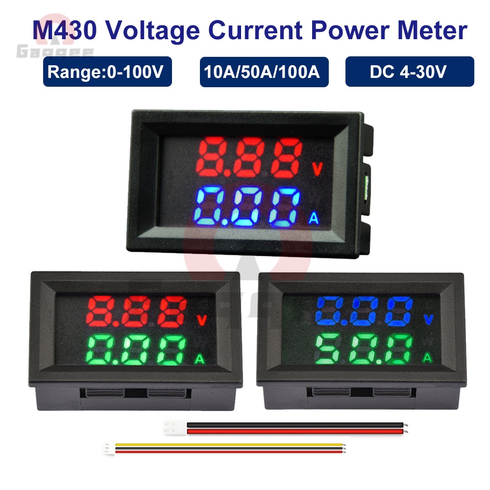 M430 Digital Voltmeter Ammeter Power Meter 100V 10A/50A/100A Amp Voltage Current Meter Tester Dual L