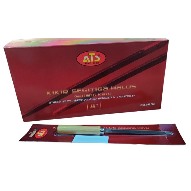 ATS Kikir Gergaji Segitiga Gagang Kayu 4" Inch Halus Slim Taper File
