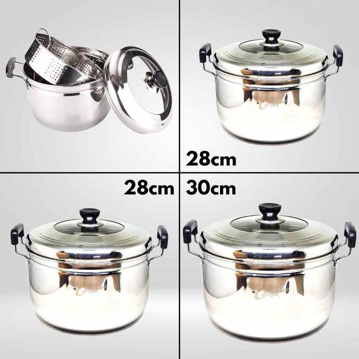 Super Tebal Panci Steamer + Tutup Stainless Calypso Kukusan Dandang Stenlis Steel Panci Kukus