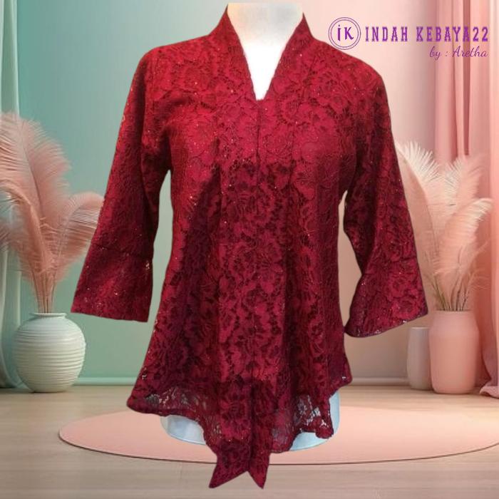 Atasan Kebaya Kutubaru Floy Brokat Elegan Modern Baju Atasan Dress Wanita Remaja Modern Dewasa