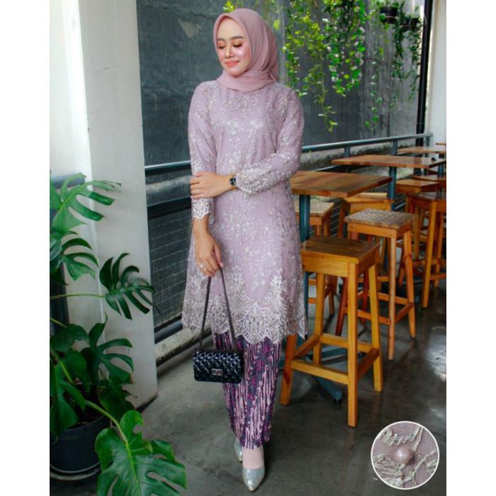 Sr Kebaya / Tunik Tulle Bordir / Kebaya Tunik Modern / Baju Pesta Kondangan Setelan Brokat Atasan