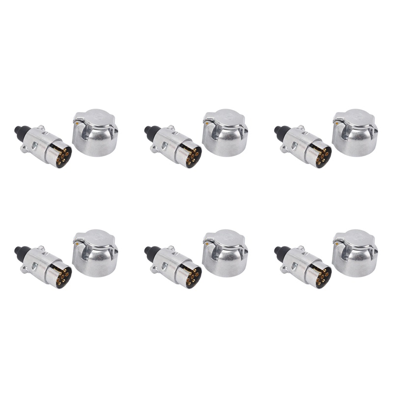 6X Trailer Accessories- 7 Pin Trailer Plug 12V Rv Sockets Towbar Towing 7Pin Metal Trailer