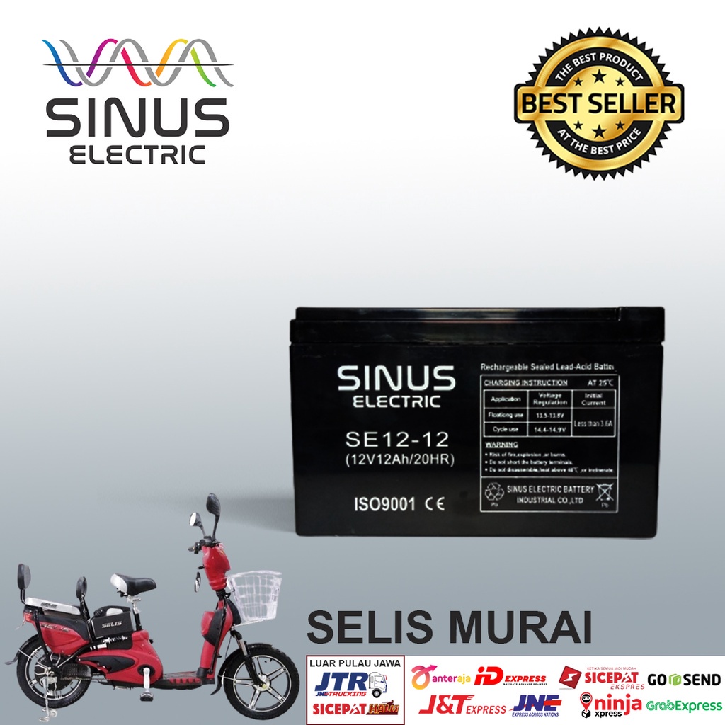 Aki Sepeda Listrik SELIS MURAI 12V 12Ah Aki VRLA SINUS 12-15