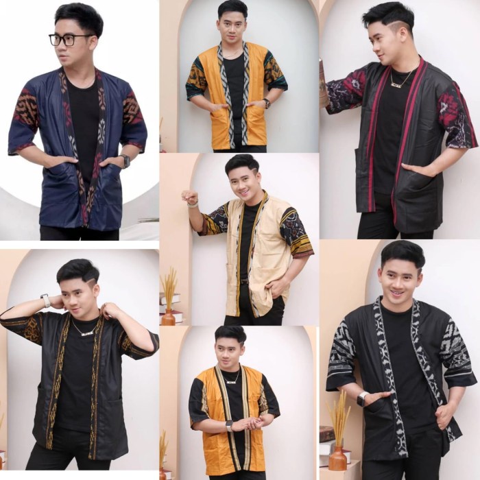 KIMONO VEST ETNIK PRIA OUTER CARDIGAN TENUN IKAT TROSO BLEZER ROMPI CASUAL SONGKET ETHNIC JEPARA