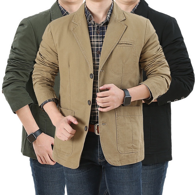 Men Blazer Business Suit Loose Jacket Cotton Denim Bomber Military Jackets Men Outwear Asia Size