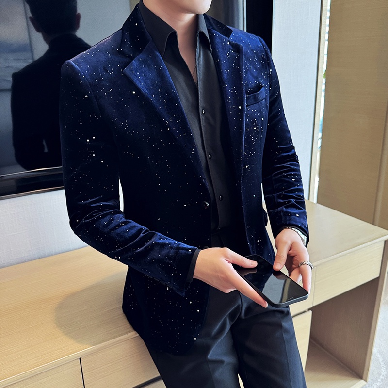 Luxury Velvet Bronzing Suit Jackets Men High Quality Slim Fit Business Elegant Blazer Coat Homme