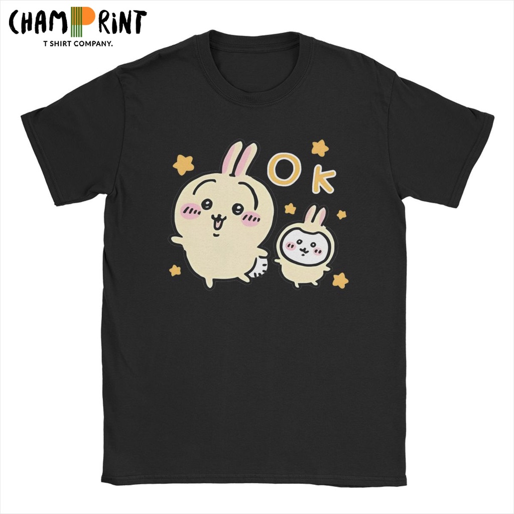 Men T-Shirt C-Chiikawa Yellow Creative 100% Cotton Tee Shirt Short Sleeve Cartoon Anime T Shirt