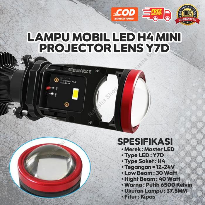 Lampu LED Mobil H4 Super Terang 12-24 Volt Lampu Depan Mobil H4 Mini Projector Lens Y7D
