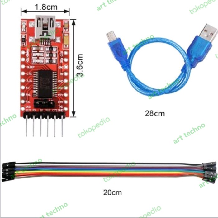 MERtaComp- Module FT232RL FTDI 232 RL + Kabel Mini Usb + jumper female