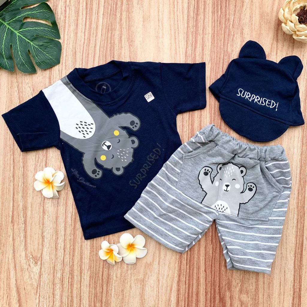 Unik Theobaby Baju Setelan Motif Karakter Lucu Bahan Nyaman Untuk Anak Bayi Cowok Laki-Laki -Sur