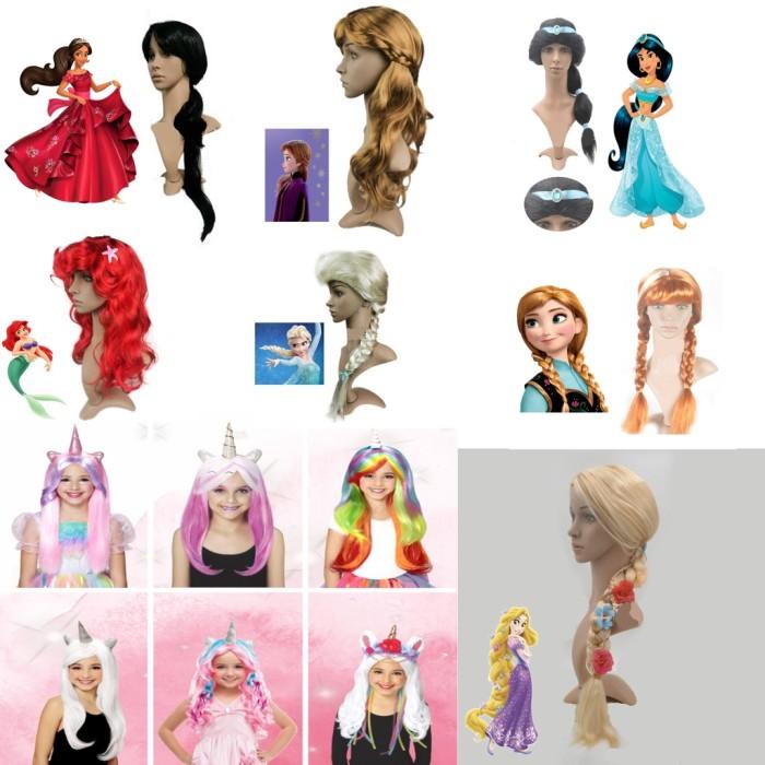 PREMIUM Wig rambut palsu princess unicorn anak, Cosplay rambut palsu putri