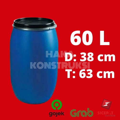 PREMIUM Tong / Drum Air / Drum Tempat Sampah Plastik Tebal 60 Liter L - Biru