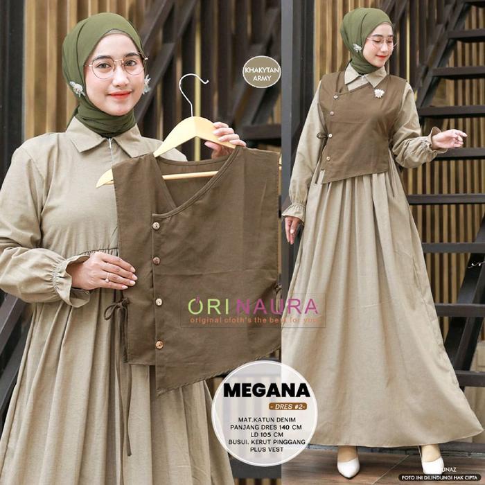 Hot Sale Megana Dres #2 - Gamis Kekinian Dres Plus Outer Polos Bahan Viscose By Annaira.Id Muslim
