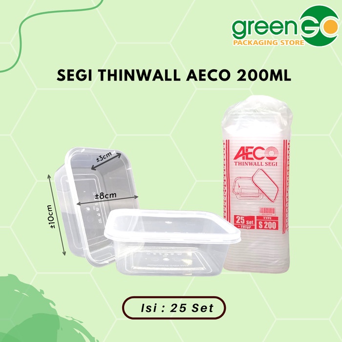 Baru- THINWALL SEGI AECO 200ML 25 SET TUTUP THINWALL KOTAK KECIL BENING