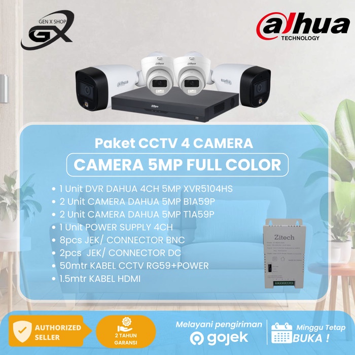 PAKET CCTV DAHUA 4CAMERA FULLCOLOR 5MP