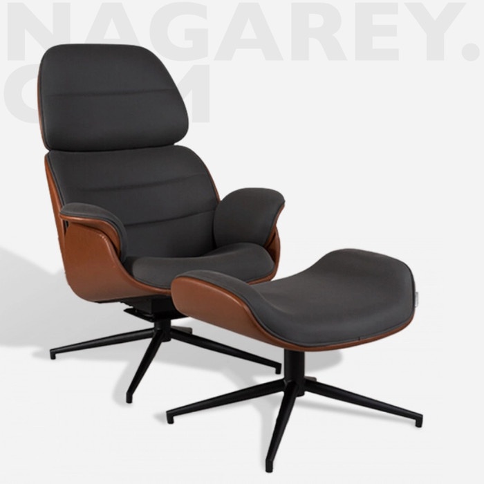 Terbaru Monza Lounge Chair Ottoman Brown Kursi Armchair Leather Eames Knoll