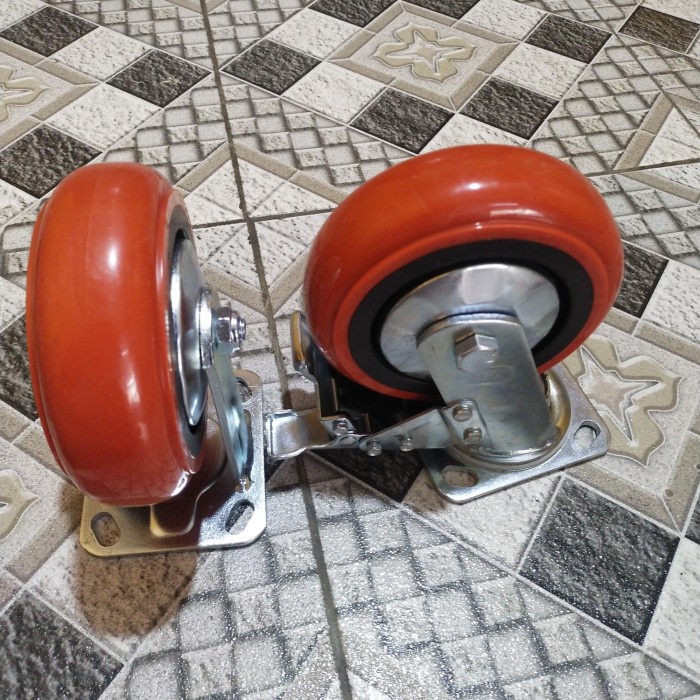 RODA TROLLEY TROLI 6 INCH PU HEAVY DUTY 1SET ADA REM DAN TIDAK ADA REM BEST SELLER