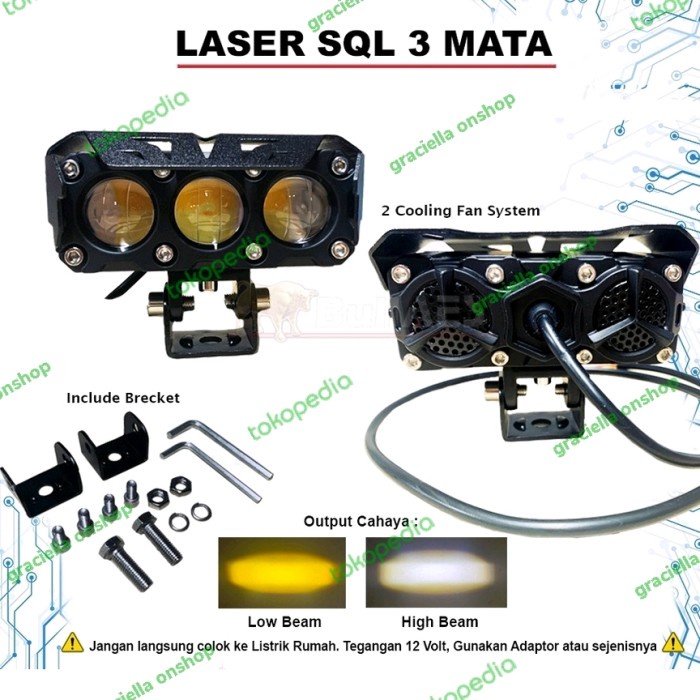 lampu tembak SQL 3 mata putih kuning 60watt sepasang
