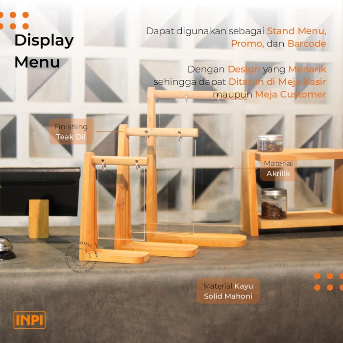 

CUCI GUDANG Stand Display Menu Gantung Kayu Akrilik - INPI House