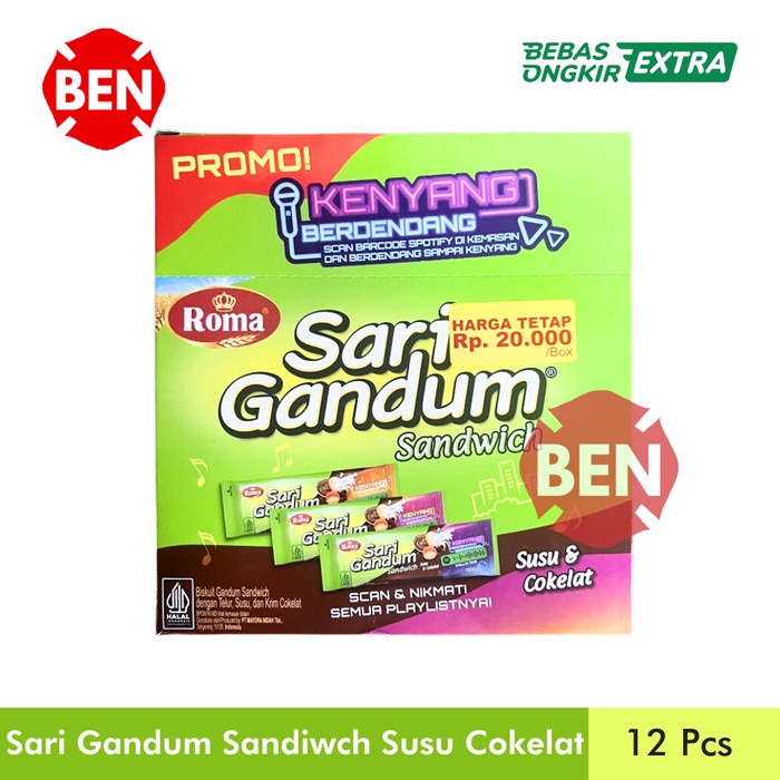 

JTTOP" ROMA SARI GANDUM SANDWICH SUSU & COKELAT 1 BOX PAK 12 PCS - COKLAT