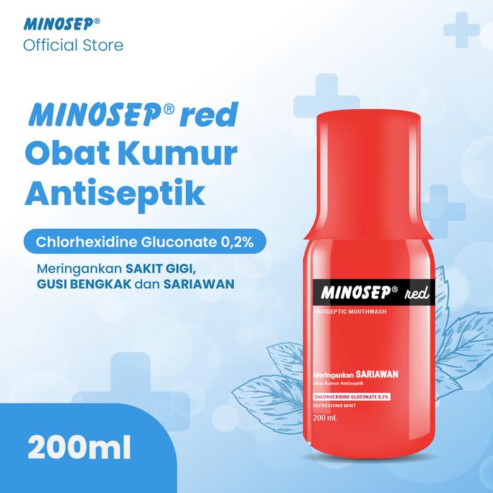 Minosep Red Obat Kumur Antiseptik 200Ml Chlorhexidine 0,2% Sakit Gigi Gusi Bengkak Sariawan