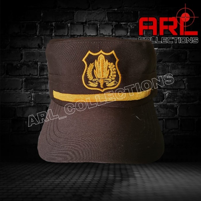 JTTOP" TOPI SATPAM SECURITY COKLAT TERBARU/TOPI PET SATPAM LIS KUNING