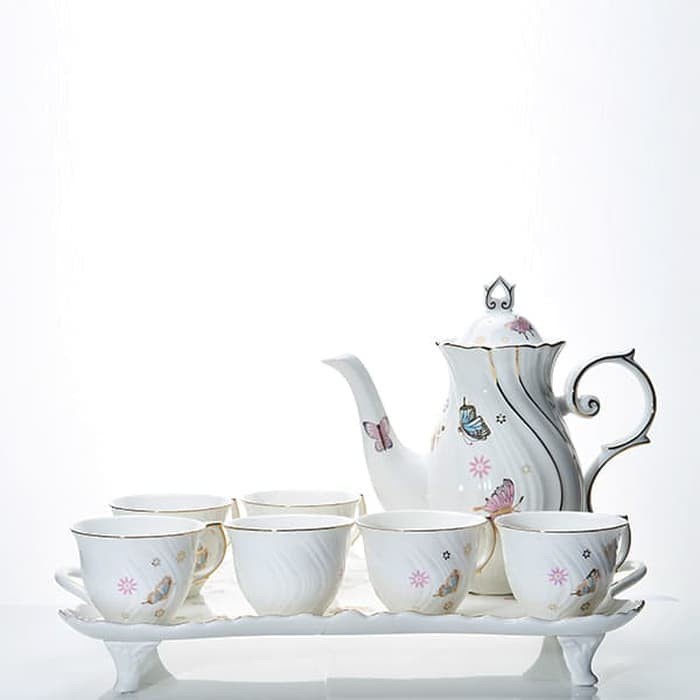 Tea Set / Set Teko dan Cangkir Keramik Butterfly CAPODIMONTE