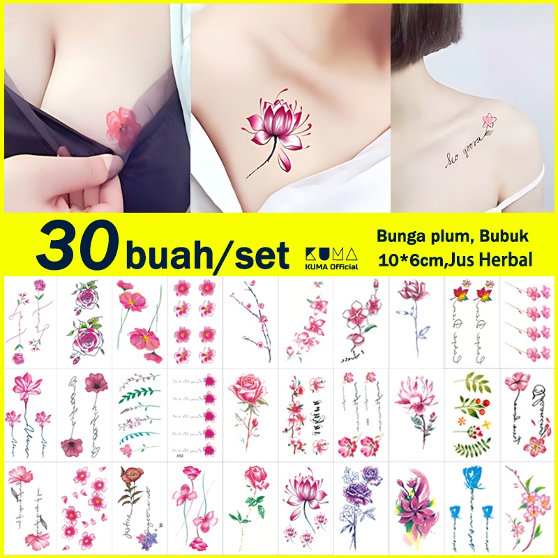 UM1 KUMA-TATTOO 30PCS/Set Tatto Temporer Bunga berwarna, Tato temporary Flowers Stiker Tato Halal