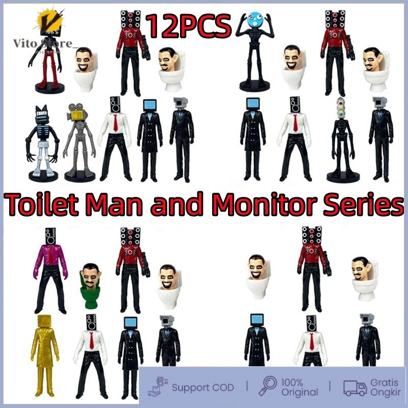 Cod12 Pcs Skibidi Toilet Action Figure Speakerman Tv Man Monitor Man Model Boneka Mainan Untuk