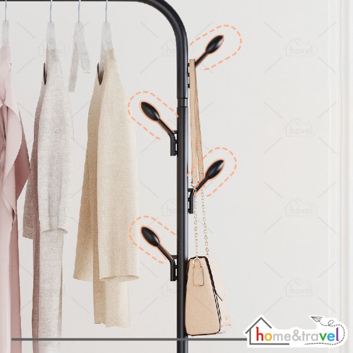 HOVELSHOP Rak Baju Jilbab Tas Sepatu Full Besi Kuat Hitam Putih Stand