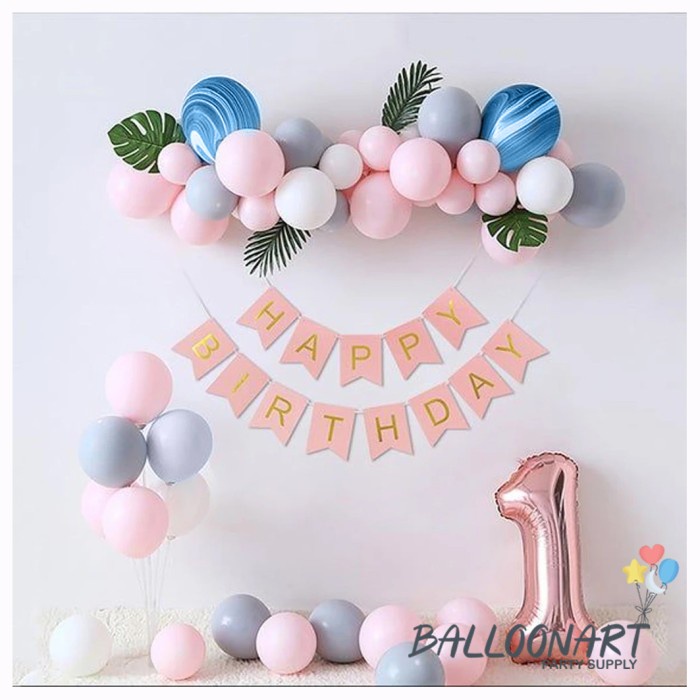 SIMPLE PINK HBD CHAIN DEKORASI SET/PAKET DEKORASI ULANG TAHUN