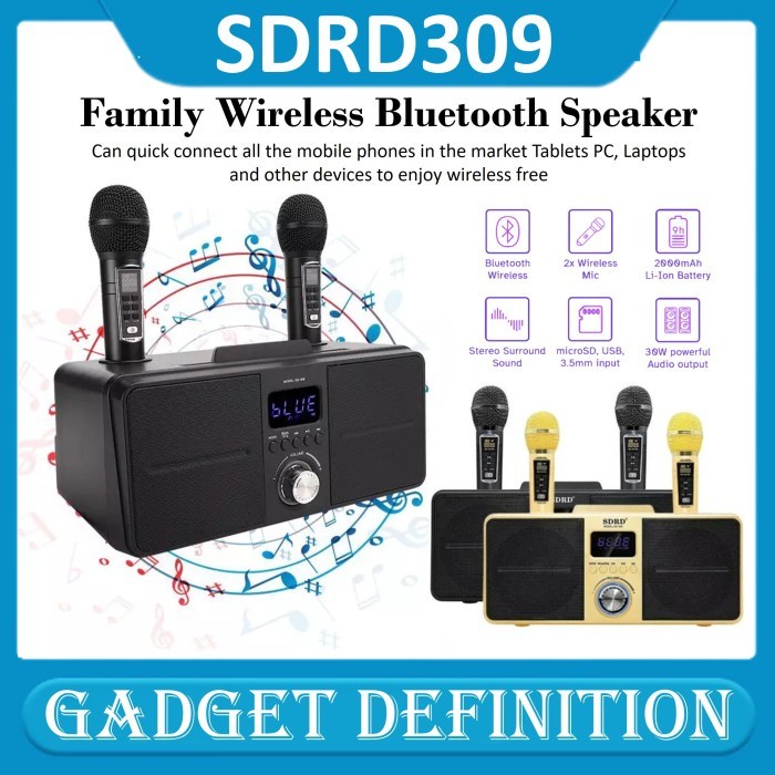 MIC KARAOKE WIRELESS SPEAKER BLUETOTH SDRD 306 / SDRD 309 DUA MIC