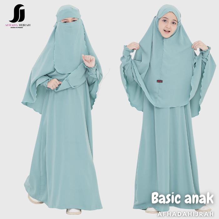 Afhadahijrah - Gamis anak perempuan set cadar basik hijau wardah terbaru baju dan hijab instan syari