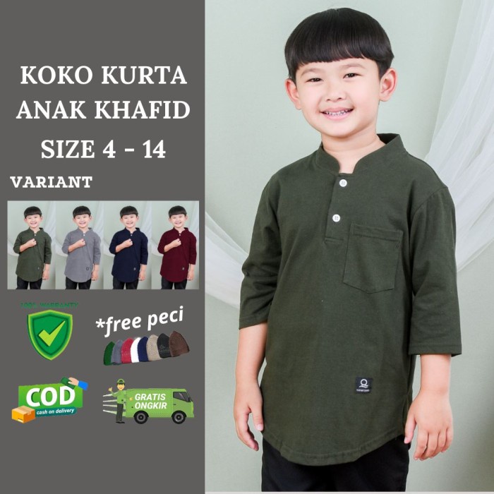 Koko Anak 4 sd 14 Tanggung/Kaos Kurta 3/4 Baju Muslim Anak Khafid Kids