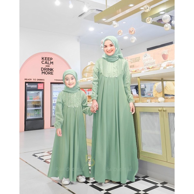 Malika Dress Gamis Couple Ibu Anak Perempuan Bahan Shakila Mix Brukat