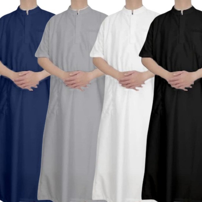 Gamis Jubah Pria TOYOBO Putih Hitam Lengan Pendek Premium Adem Polos