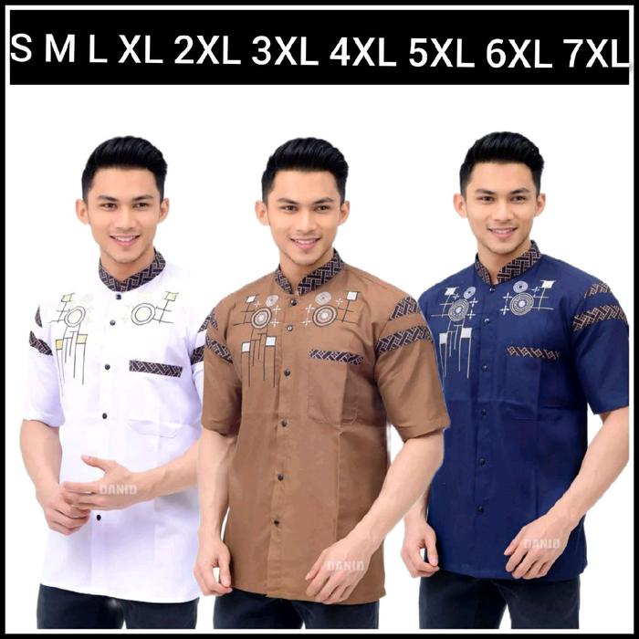 Baju Koko Pria Jumbo 3XL 4XL 5XL 6XL 7XL Lengan Pendek Terbaru Batik Bordir Katun
