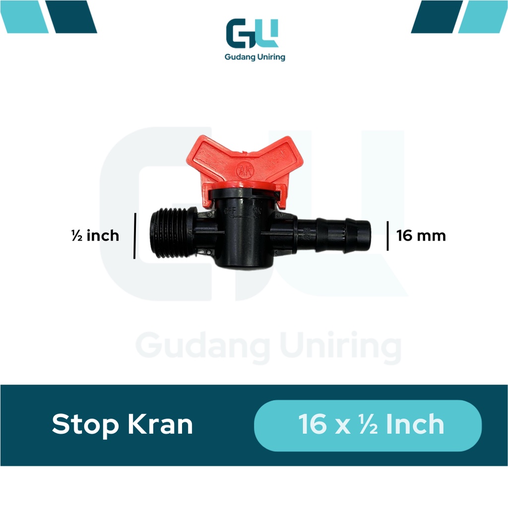 Stop Kran Valve Selang PE ke pipa PVC Drat ukuran 16mm 1/2 Inch