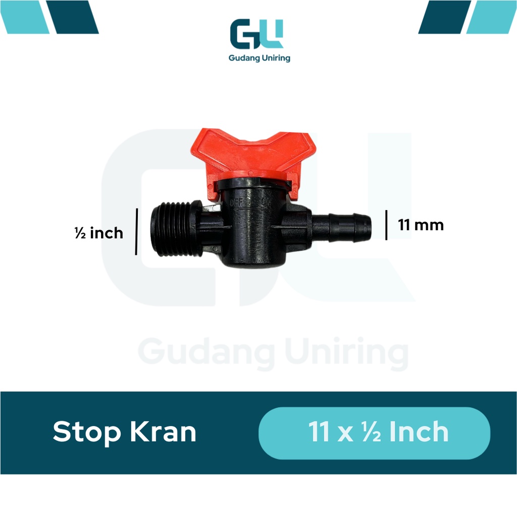 Stop Kran Valve Selang PE ke pipa PVC Drat ukuran 11mm 1/2 Inch