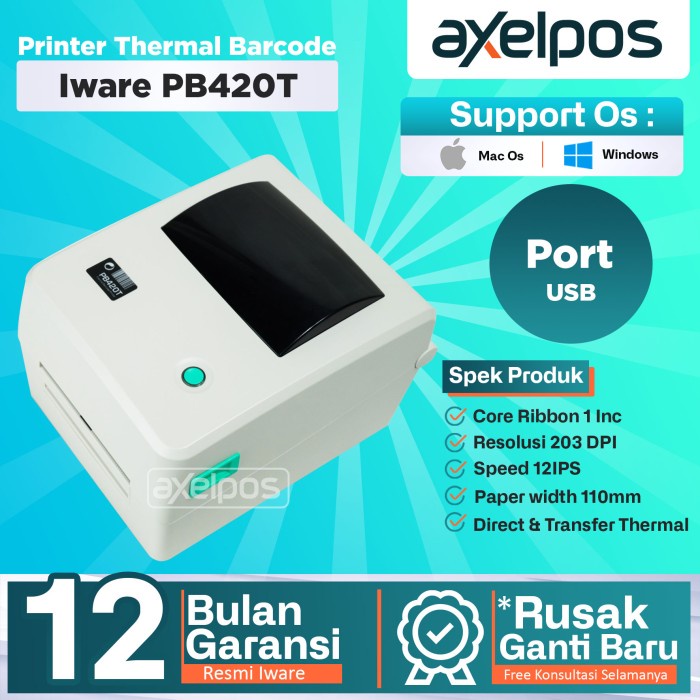 Ready Printer Thermal Label Barcode A6 Iware PB420T Usb