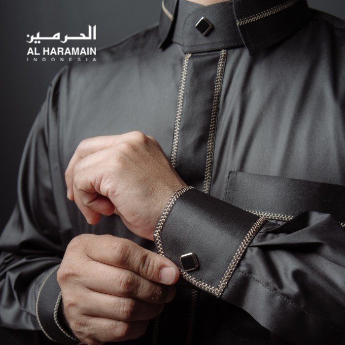 Gamis/ Jubah Pria Haramain + Jubah AlHaramain Premium Manset 26A Hitam