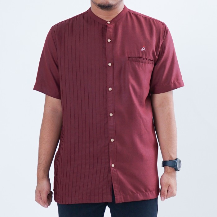 Abiyu Baju Koko Pria Kemeja Koko Pria Kemko Muslim Maroon