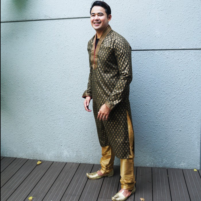 Baju Kurta Katun Linen Gold Print/Kurta India/Gamis Cowok