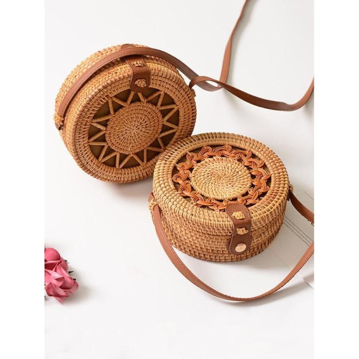 PREMIUM Tas Rotan Jalin Coklat Rattan Handmade Sling Bag Bali Murah