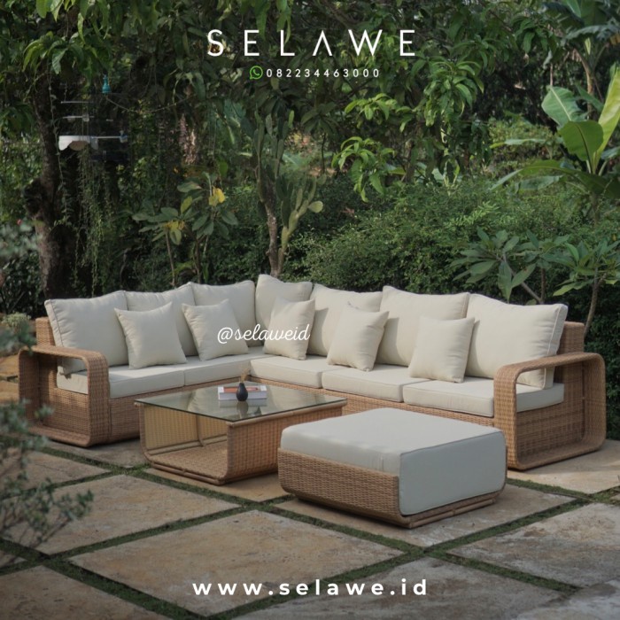PREMIUM Sofa Sudut Rotan Sintetis Outdoor