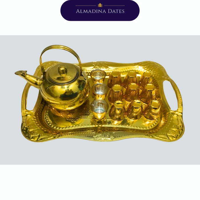 PREMIUM SET TEKO GELAS DAN NAMPAN EMAS UNTUK AIR ZAMZAM